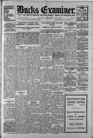 cover page of Buckinghamshire Examiner published on December 14, 1945