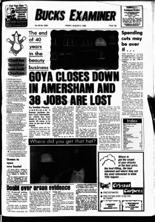 cover page of Buckinghamshire Examiner published on August 2, 1985