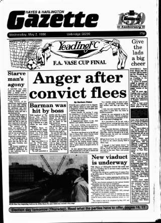 cover page of Hayes & Harlington Gazette published on May 2, 1990