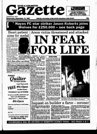 cover page of Hayes & Harlington Gazette published on September 17, 1997