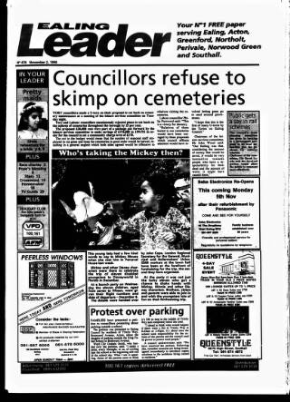 cover page of Ealing Leader published on November 2, 1990