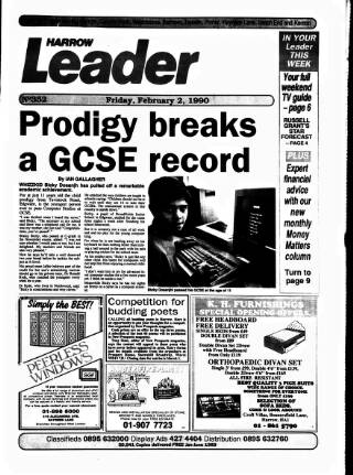 cover page of Harrow Leader published on February 2, 1990