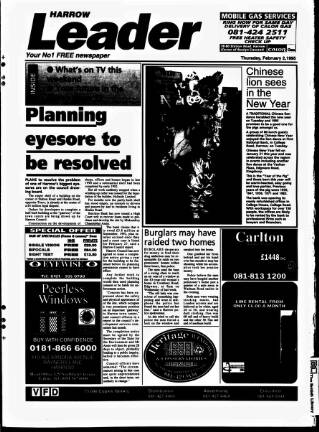 cover page of Harrow Leader published on February 2, 1995