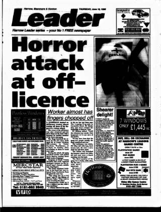 cover page of Harrow Leader published on June 18, 1998