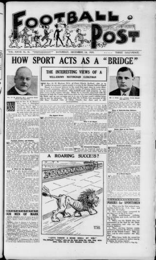 cover page of Football Post (Nottingham) published on December 14, 1929