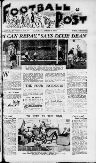 cover page of Football Post (Nottingham) published on March 19, 1938