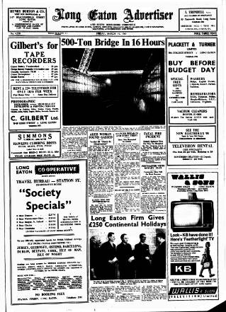 cover page of Long Eaton Advertiser published on March 19, 1965