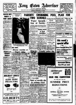 cover page of Long Eaton Advertiser published on August 2, 1968