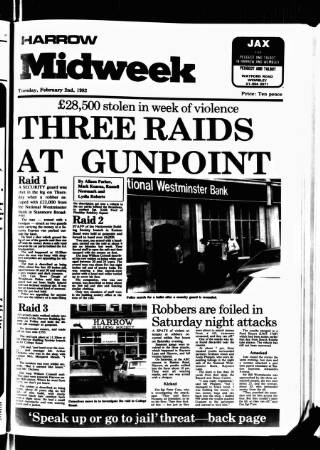 cover page of Harrow Midweek published on February 2, 1982