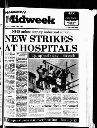 cover page of Harrow Midweek published on August 10, 1982