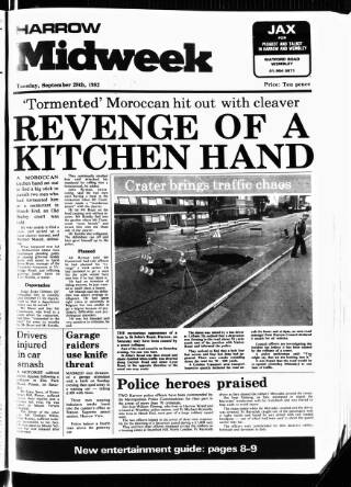 cover page of Harrow Midweek published on September 28, 1982