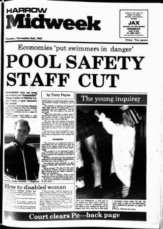 cover page of Harrow Midweek published on November 2, 1982