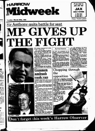 cover page of Harrow Midweek published on March 29, 1983