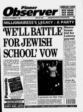 cover page of Pinner Observer published on November 2, 1995