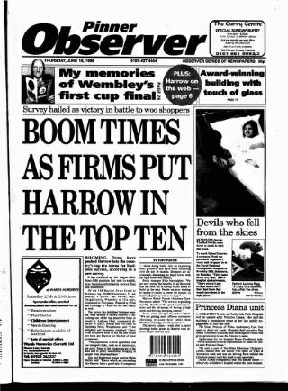 cover page of Pinner Observer published on June 18, 1998