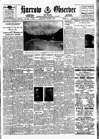 cover page of Harrow Observer published on August 2, 1945