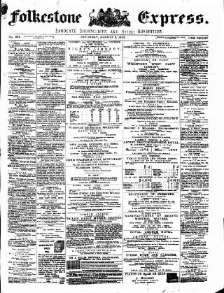 cover page of Folkestone Express, Sandgate, Shorncliffe & Hythe Advertiser published on August 2, 1873