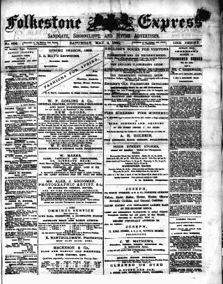 cover page of Folkestone Express, Sandgate, Shorncliffe & Hythe Advertiser published on May 2, 1885