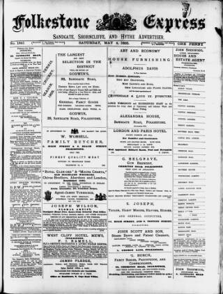 cover page of Folkestone Express, Sandgate, Shorncliffe & Hythe Advertiser published on May 4, 1895