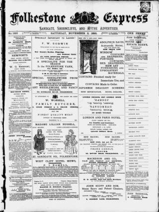 cover page of Folkestone Express, Sandgate, Shorncliffe & Hythe Advertiser published on November 2, 1895