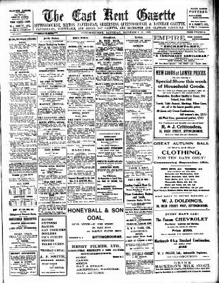 cover page of East Kent Gazette published on September 17, 1921