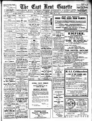 cover page of East Kent Gazette published on February 2, 1924