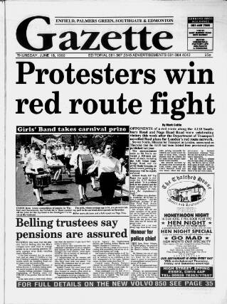 cover page of East Kent Gazette published on June 18, 1992