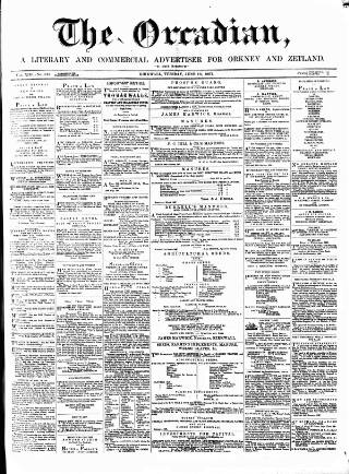 cover page of Orcadian published on June 18, 1867