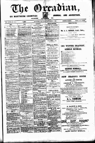 cover page of Orcadian published on November 2, 1901