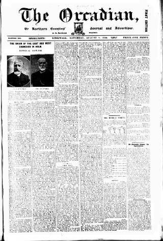 cover page of Orcadian published on August 2, 1913