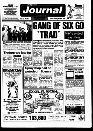 cover page of Bridgwater Journal published on April 4, 1987
