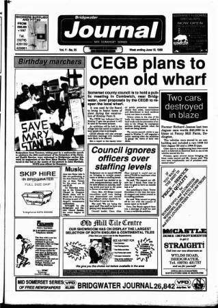 cover page of Bridgwater Journal published on June 18, 1988
