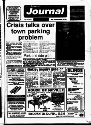 cover page of Bridgwater Journal published on November 25, 1989
