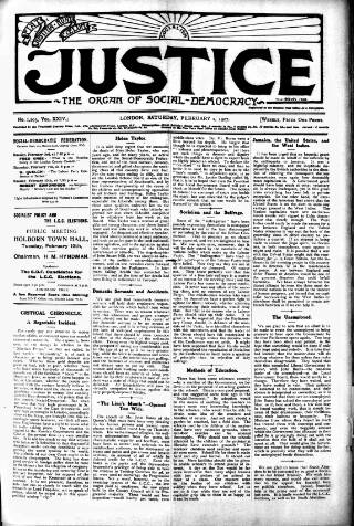 cover page of Justice published on February 2, 1907
