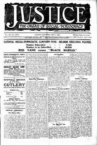 cover page of Justice published on May 2, 1908