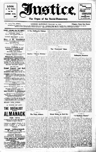 cover page of Justice published on December 14, 1912