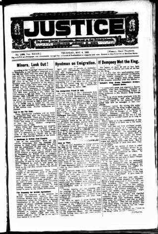 cover page of Justice published on May 4, 1922