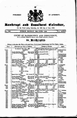 cover page of Bankrupt & Insolvent Calendar published on June 18, 1866