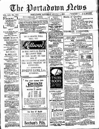 cover page of Portadown News published on August 2, 1919