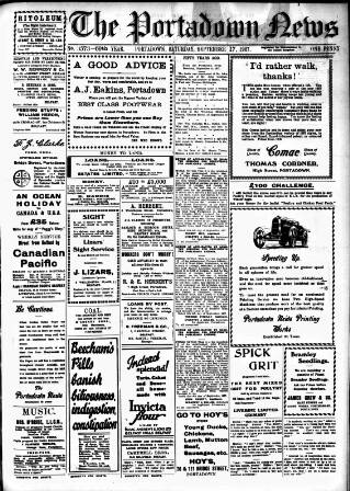 cover page of Portadown News published on September 17, 1927