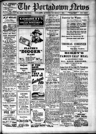 cover page of Portadown News published on November 2, 1929