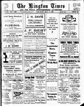 cover page of Kington Times published on May 2, 1925