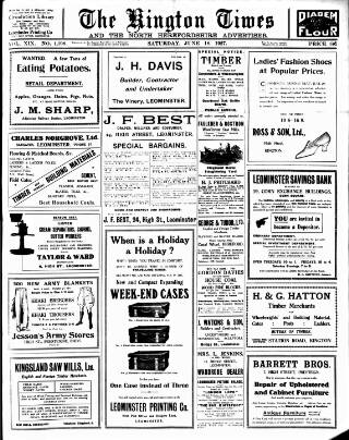 cover page of Kington Times published on June 18, 1927