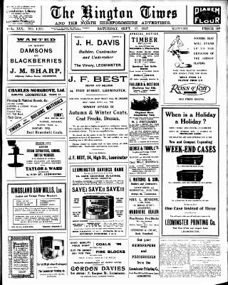 cover page of Kington Times published on September 17, 1927