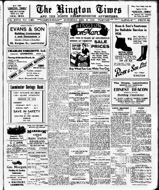 cover page of Kington Times published on February 2, 1935