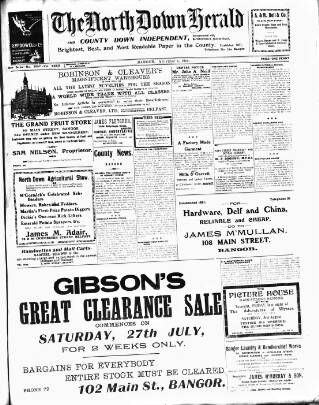 cover page of North Down Herald and County Down Independent published on August 2, 1912
