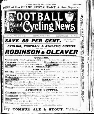 cover page of Ulster Football and Cycling News published on June 28, 1895