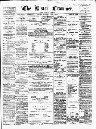 cover page of Ulster Examiner and Northern Star published on April 1, 1869