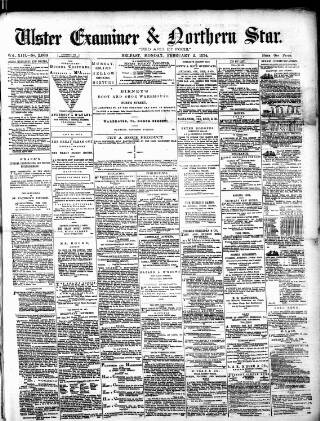 cover page of Ulster Examiner and Northern Star published on February 2, 1874