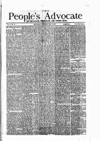 cover page of People's Advocate and Monaghan, Fermanagh, and Tyrone News published on May 4, 1878